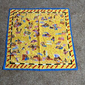 Vintage Ken Done Silk Scarf Beach Scene